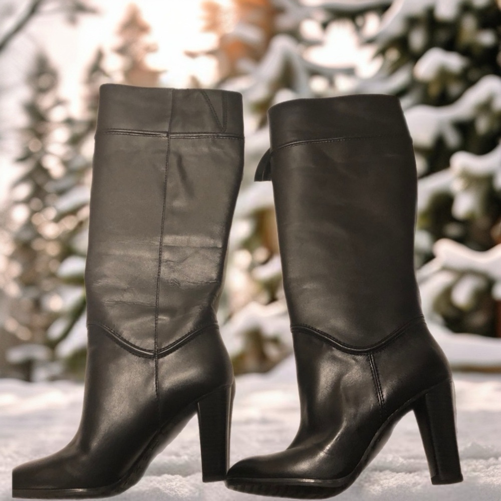 Black leather, classic style, heeled, pull-on, rounded toe boots S 6.5 - Picture 4 of 11